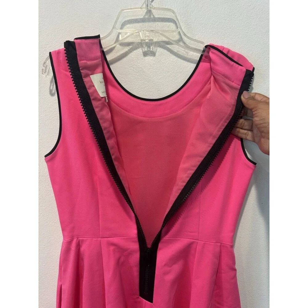 Kate Spade Carol Fit Flare Dress Size 2 Hot Pink Sleeveless Pockets Piped Trim
